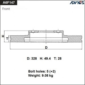 Диск тормозной TOYOTA Highlander (07-) LEXUS RX (09-) передний (1шт.) ADVICS A6F147B ADVICS