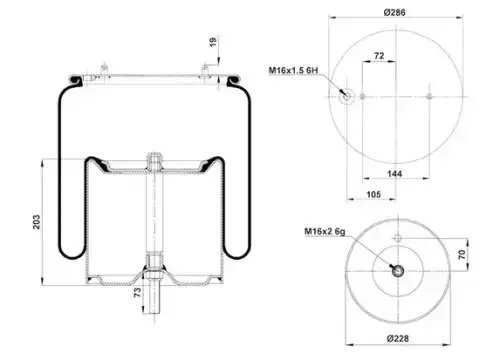 Пневморессора Premium со стаканом 2шп.-d12/19 + 1 отвер.M16 под возд. (стакан 1  090030012 SONDER