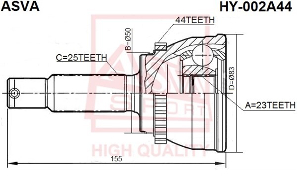ШРУС НАРУЖНЫЙ 23x50x25 [12] HY002A44 HY-002A44 ASVA