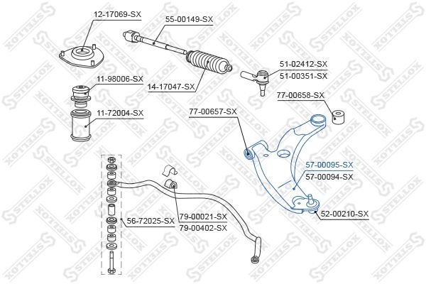 рычаг нижний левый!\ Mitsubishi Lancer CS5A/CS5W/CS2A 00> 57-00095A-SX STELLOX