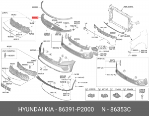 Накладка KIA Sorento (20-) решетки радиатора OE 86391P2000 HYUNDAI KIA