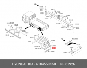 Брызговик HYUNDAI HD65,72,78 задний правый (резиновый) OE 618455H550 HYUNDAI KIA