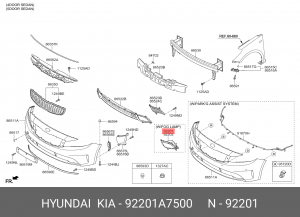 Фара противотуманная KIA Cerato (16-) левая OE 92201A7500 HYUNDAI KIA