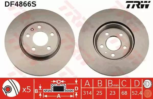 Диск тормозной передний AUDI A4 (B8). A5 (8T_) DF4866S DF4866S TRW