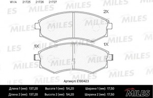 Колодки тормозные передние (Смесь Semi-Metallic) HYUNDAI ELANTRA/MATRIX/SONATA/S E100423 MILES
