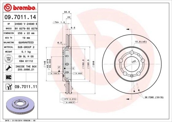 Диск тормозной 09.7011.11 09.7011.11 BREMBO