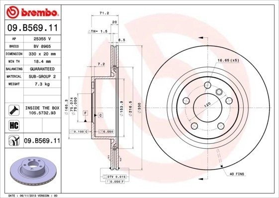 Диск тормозной 09.B569.11 09.B569.11 BREMBO