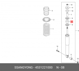 Втулка амортизатора SSANGYONG Actyon (06-),Kyron (05-) заднего верхняя OE 4531221000 SSANG YONG