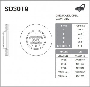 Диск тормозной CHEVROLET CAPTIVA/OPEL ANTARA 07- передний вент. SD3019 SD3019 SANGSIN