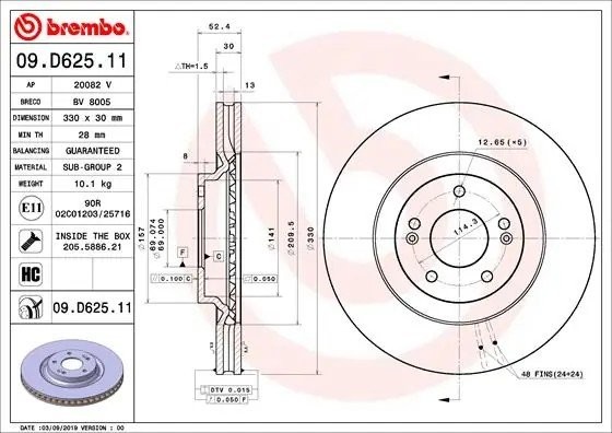 Диск тормозной 09.D625.11 09D62511 BREMBO