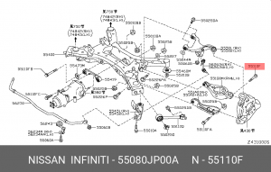 болт заднего поперечного рычага!\ Nissan 55080-JP00A NISSAN