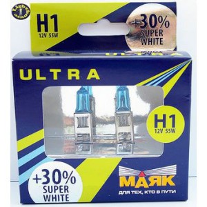 Лампа галогеновая головного света H1 P14.5s Ultra Super White + 30% 12V цена за  82120 SW+30 MAYAK