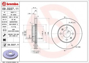Диск тормозной 09.D227.11 09.D227.11 BREMBO