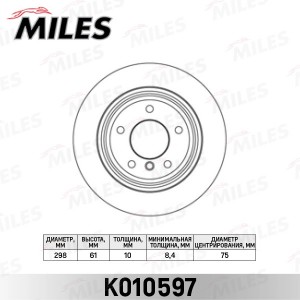 Диск тормозной задний D298мм. BMW 5 E39 520-525 95-03 (TRW DF2768) K010597 K010597 MILES