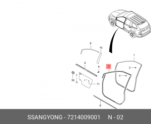 Уплотнитель двери SSANGYONG Actyon (06-),Actyon Sports (06-/12-),Kyron (05-) пер 7214009001 SSANG YONG