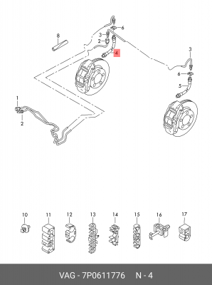 шланг тормозной! задний\ Audi Q7, VW Toureg, Porsche Cayenne 3.0-6.0 02> 7P0 611 776 VAG