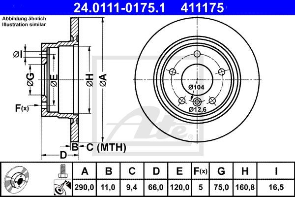 Диск тормозной BMW 1 (F20,F21),2 (F22) задний (1шт.) ATE 24.0111-0175.1 ATE
