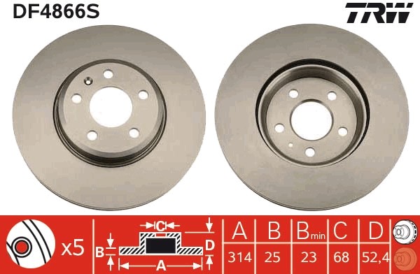 Диск тормозной передний AUDI A4 (B8). A5 (8T_) DF4866S DF4866S TRW