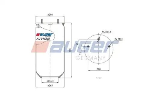 Пневмоподушка без стакана 2 шп. M12 смещ.25 1отв.-шт. M22 SAF 2918V AU 344810-05 AUGER