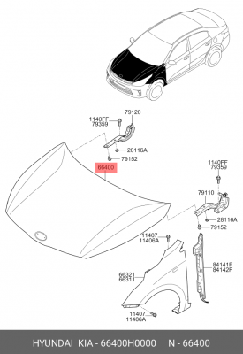 Капот KIA Rio (17-) OE 66400H0000 HYUNDAI KIA