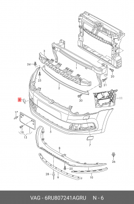 Заглушка VW Polo (10-) крюка буксировочного бампера переднего OE 6RU 807 241 A GRU VAG