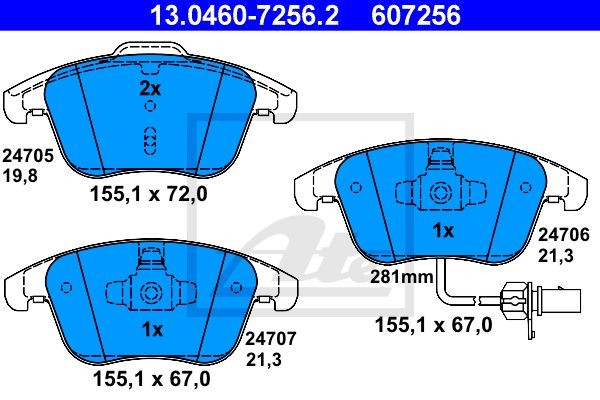 13.0460-7256.2 1219 11 [8K0698151A] !колодки дисковые п.\ Audi A4/A5 1.8TFSi/2.0 13.0460-7256.2 ATE