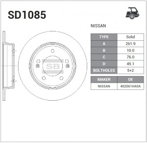 Диск тормозной Hyundai Elantra/i30/Veloster, KIA Ceed/Soul/ProCeed 1.4-1.6 11 SD SD1085 SANGSIN