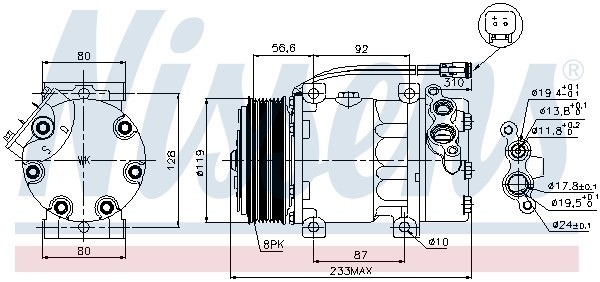 компрессор кондиционера!24V d119 8пазов\ Scania 4-Series 95> P/G/R/T-Series 04> 89035 NISSENS