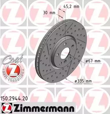 Диск тормозной MINI Clubman (R55) передний (1шт.) ZIMMERMANN 150.2944.20 ZIMMERMANN