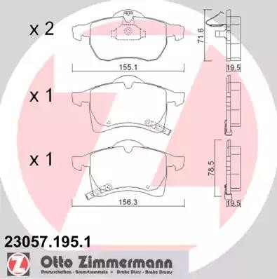 колодки дисковые перед.! 155x72x20\ Opel Astra G 1.6-2.2 98-05/Zafira A 1.6-2.2  23057.195.1 ZIMMERMANN