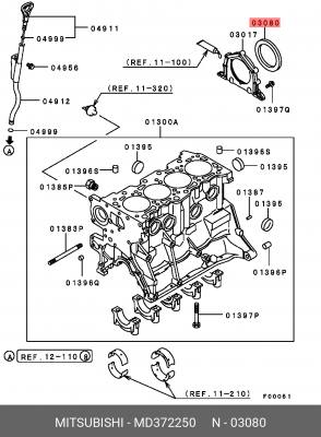 Сальник коленвала MITSUBISHI Colt,Lancer,L200 задний OE MD372250 MITSUBISHI