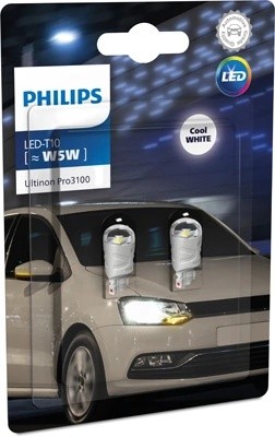 Лампа светодиодная 12V W5W T10W W2.1x9.5d 6500K (2шт.) Led White Ultinon Pro3100 11961CU31B2 PHILIPS