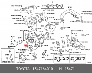 прокладка турбокомпрессора!\ Toyota Camry 2.0D 86-91/Corolla 1.8D/2.0D 87-93 15471-64010 TOYOTA
