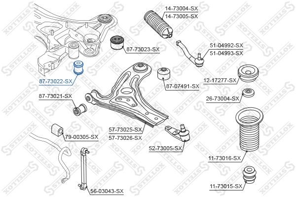 сайлентблок подрамника пер.!\ Daewoo Kalos 02> 87-73022-SX STELLOX