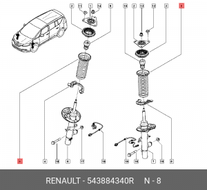 543884340R Oslona amortyzatora przod RENAULT ESPACE V, GRAND SCENIC IV, MEGANE I 543884340R RENAULT