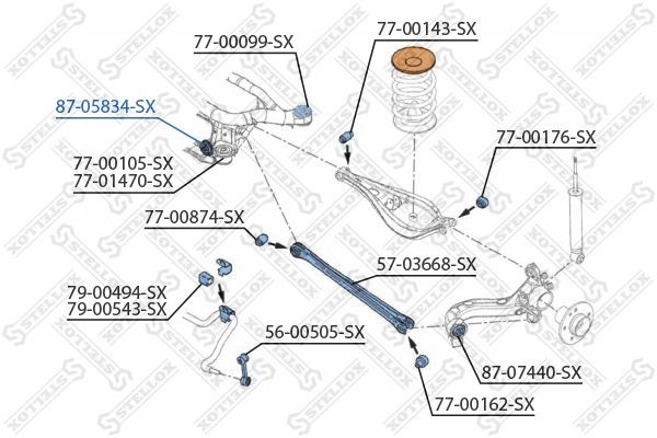 сайлентблок зад. балки!\ BMW E46 316-330 98> 87-05834-SX STELLOX