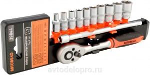 Набор головок (12 предметов) "АвтоDело" (1/4", 6 граней, с трещоткой, на планке) 39844 AVTO DELO