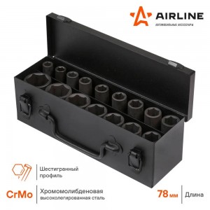 Набор головок ударных (16 предметов) "AIRLINE" (1/2", 10-32 мм) ATAS043 AIRLINE