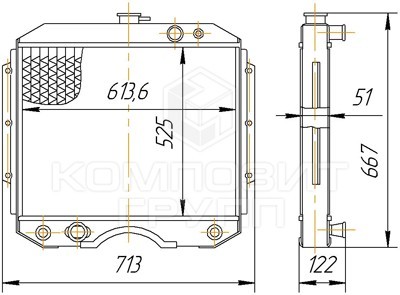 Радиатор ГАЗ-53 медный 3-х рядный КОМПОЗИТ 141130101001 KOMPOZIT