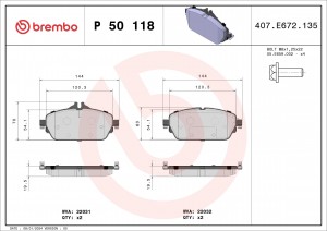 Колодки тормозные MERCEDES C (W205) передние (4шт.) BREMBO P50118 BREMBO