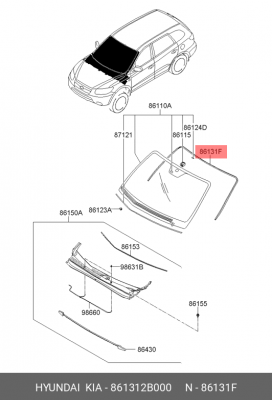 Молдинг HYUNDAI Santa Fe (09-) стекла ветрового OE 861312B000 HYUNDAI KIA
