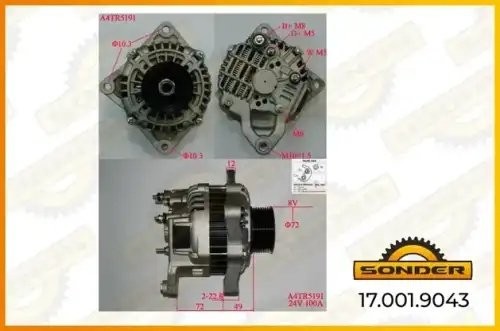 Генератор Premium 24V, 100A со шкивом о.н SCANIA 1774593 / MAHLE - MG 952 — 2 го 170019043 SONDER