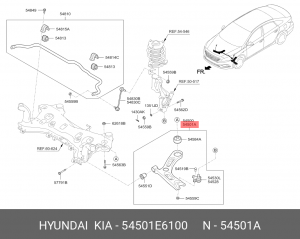 Рычаг подвески HYUNDAI Sonata (16-) передней нижний правый OE 54501E6100 HYUNDAI KIA