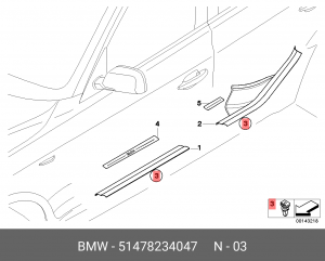 Пистон BMW E34 молдинга OE 51 47 8 234 047 BMW