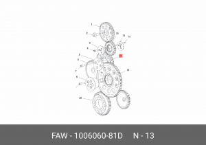 Шестерня промежуточная распред (большая) J6 (3310, 3311) 100606081D FAW