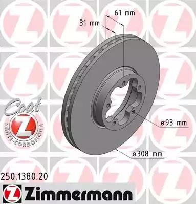 диск тормозной !перед. 308x31/61-5x113 \ Ford Transit V363 13> 250.1380.20 ZIMMERMANN