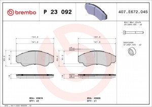 P23092 959 01=221948 !колодки дисковые п.\ Peugeot Boxer 350 Models, Fiat Ducato P23092 BREMBO