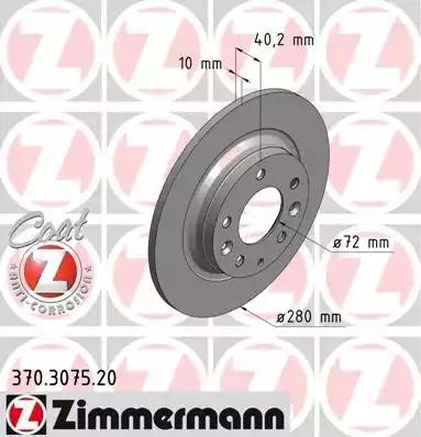 диск тормозной !задн. 280x10/40-5x114 \ Mazda 6 1.8-2.3/2.0Di 02> 370.3075.20 ZIMMERMANN