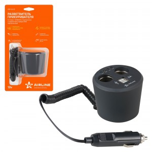 Прикуриватель-разветвитель 2 гнезда + 2USB в подстаканник с индикат.заряд.АКБ об ASP-2U-12 AIRLINE