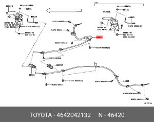 Правый трос стояночного тормоза 46420-42132 46420-42132 TOYOTA